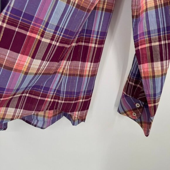 Talbots Womens Plaid  Shirt size Large Long Sleeve Cotton Metallic Blend - Picture 7 of 12